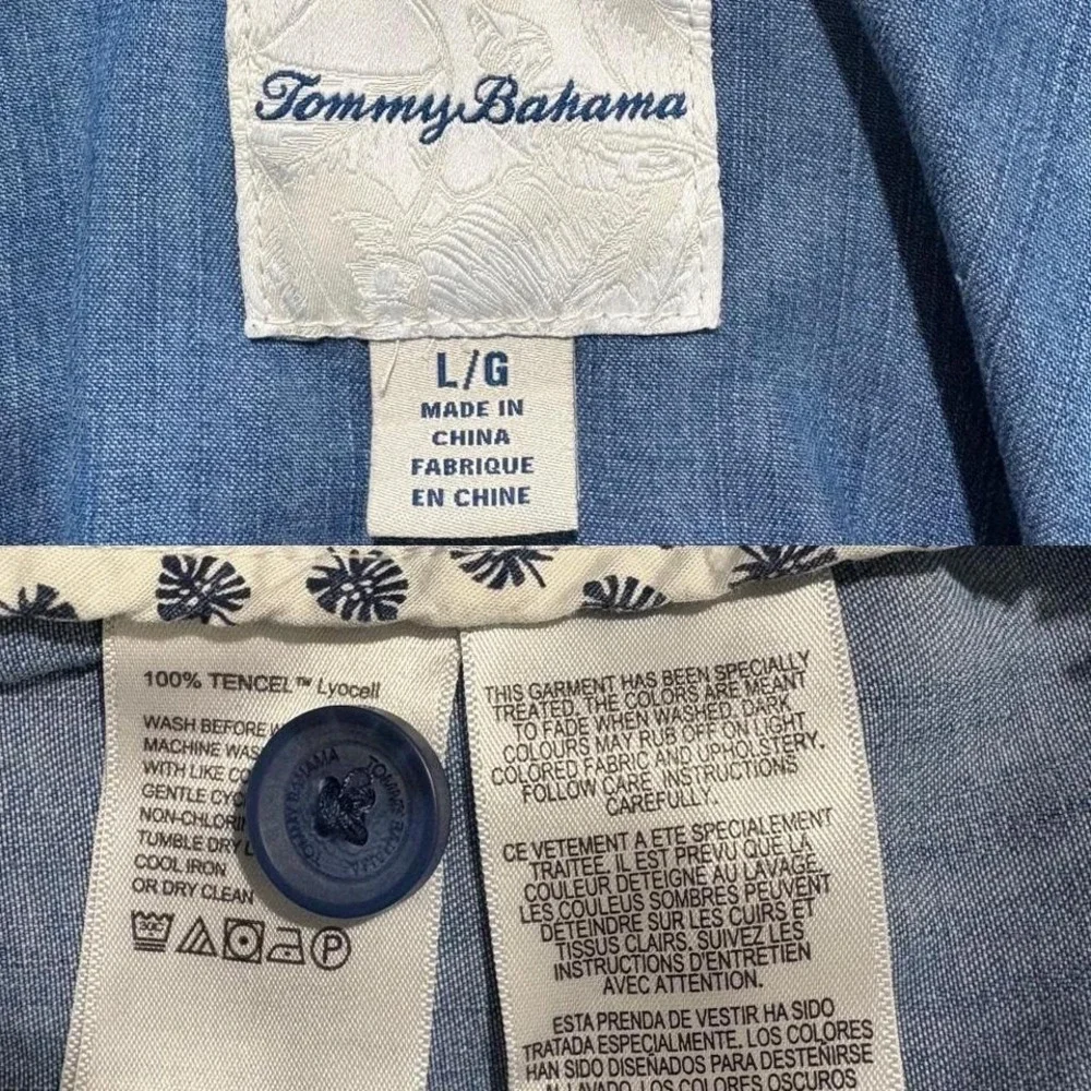 Tommy Bahama Chambray O'lei Cropped Frayed Hem Denim Jacket with side pockets - Picture 6 of 8